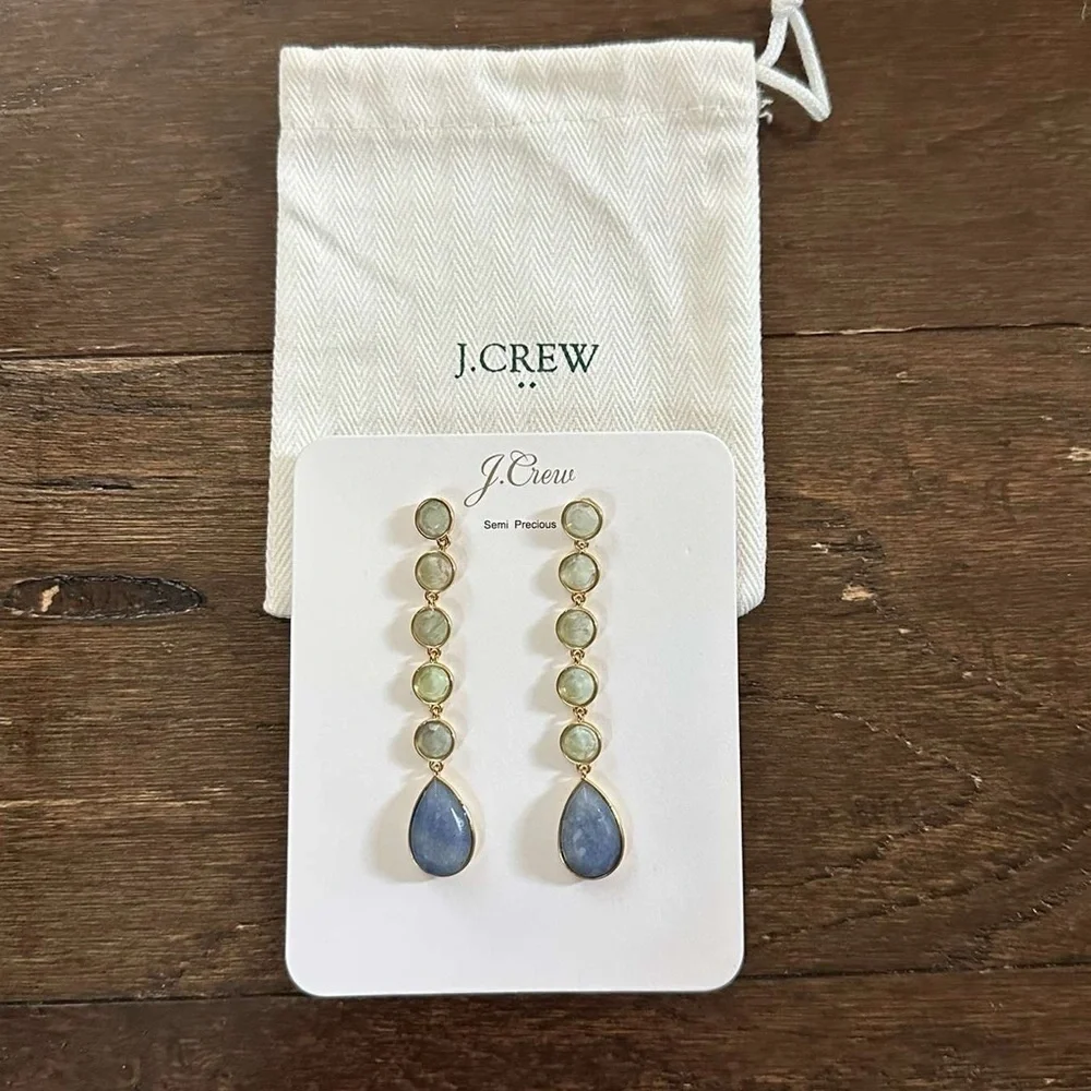 J.CREW-Mixed-stone drop earrings-blue/gold-NWT - Picture 3 of 8
